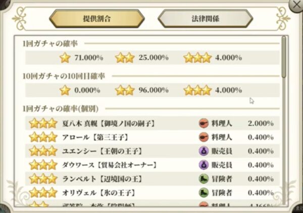 ガチャの仕様